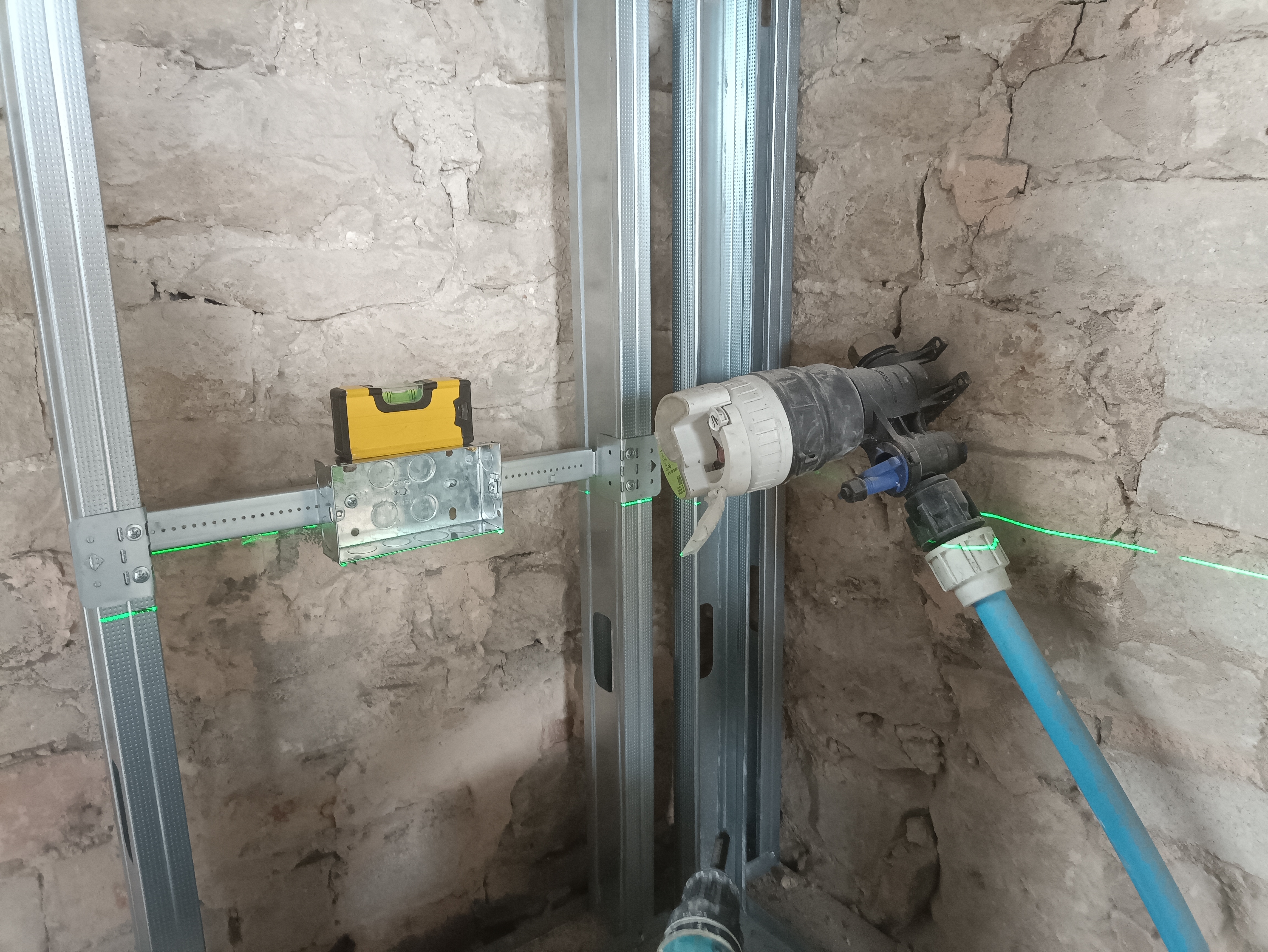 Further first-fix electrical work during the Pilates studio renovation